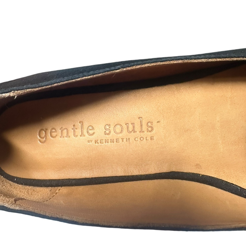 Gentle souls Black Suede Leather Slip-on Moccasin Flats Rubber Sole - Picture 6 of 11